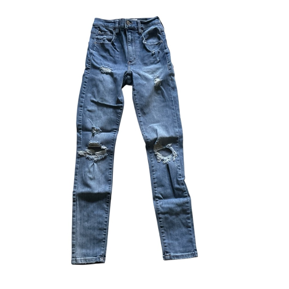 GARAGE Jeans PREMIUM Ultra High Rise Blue Denim Distressed Destroyed Size 00